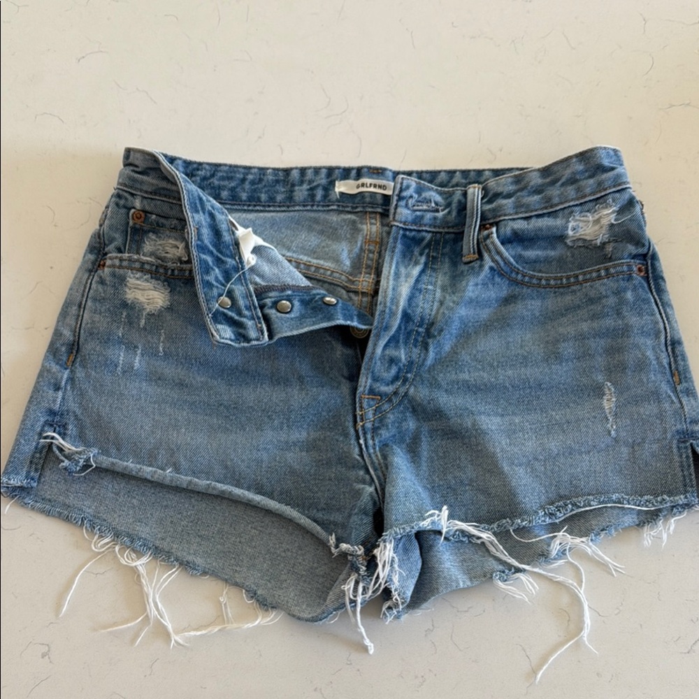 GRLFRND Blue Distressed Jean Shorts